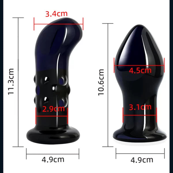 Vibrating Glass Butt Plug with Remote Navy Blue