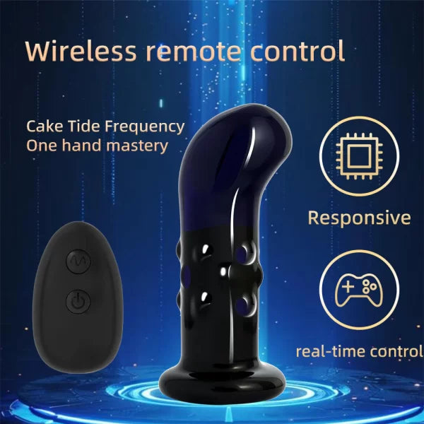 Vibrating Glass Butt Plug with Remote Navy Blue