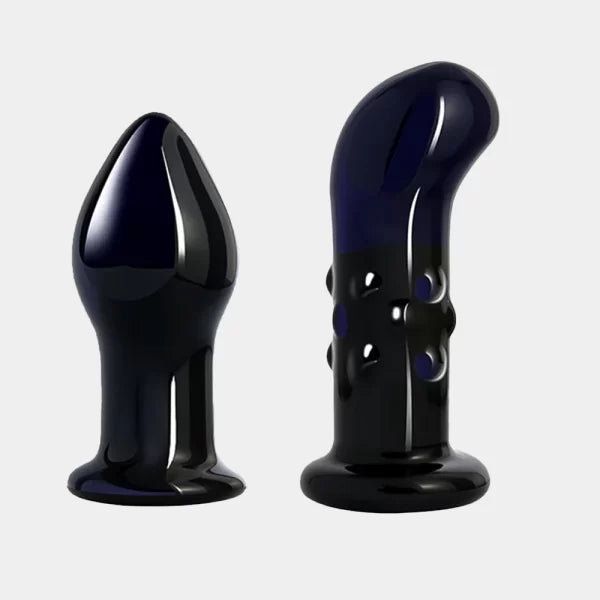 Vibrating Glass Butt Plug with Remote Navy Blue
