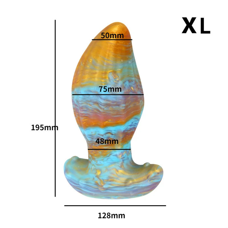Multi-colored spiral-textured liquid silicone anal plug