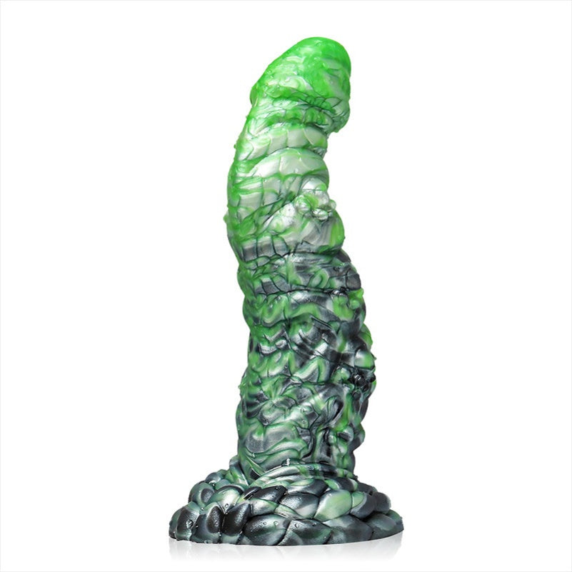 Spiral Fantasy Drakes Dick with Suction Cup – Green Scale Silicone Anal Female Sex Toys