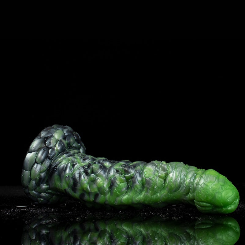 Spiral Fantasy Drakes Dick with Suction Cup – Green Scale Silicone Anal Female Sex Toys