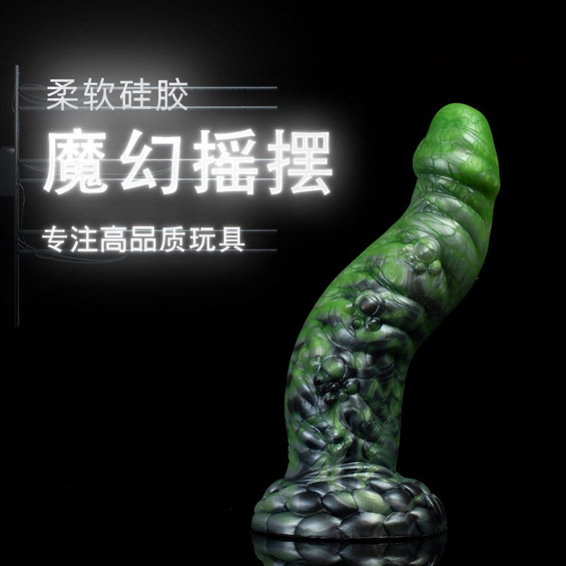 Spiral Fantasy Drakes Dick with Suction Cup – Green Scale Silicone Anal Female Sex Toys