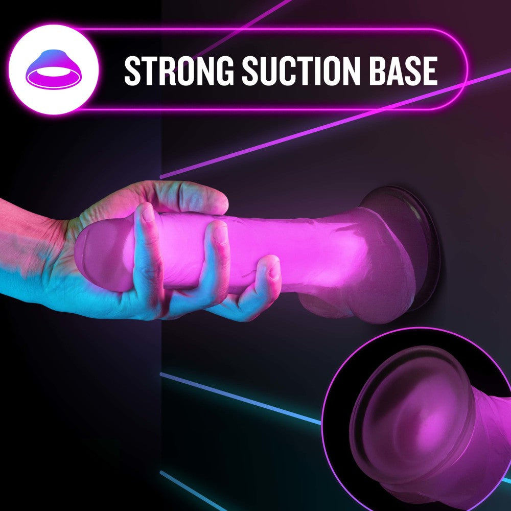 Neo Elite By Blush® | Paradise Glow In The Dark Neon Pink: 7.5-Inch Long Dildo - Made with Purio™ Silicone & SensaFeel® Dual Density Realistic Technology