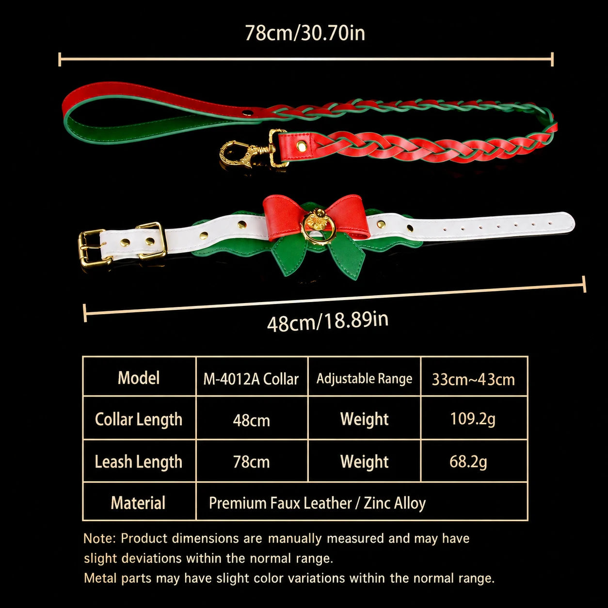 Festive Christmas Bow Leather Choker & Leash Set