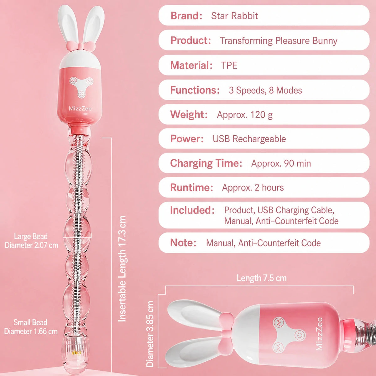 StarRabbit Rechargeable Anal Beads Vibrator