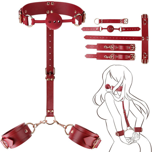 Xinghaoya Leather BDSM Cuffs with Ball Gags