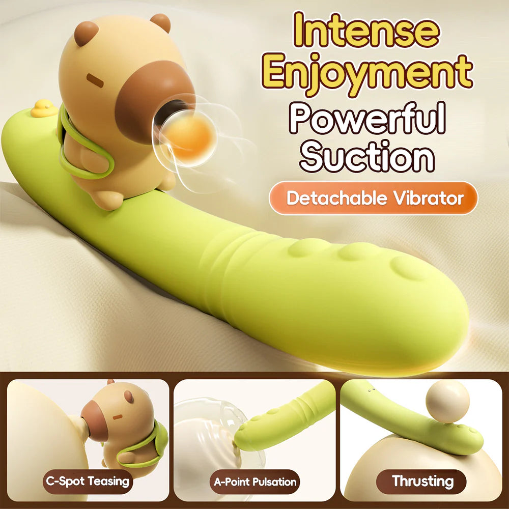 Cute Insertable Thrusting & Suction Stim Clit Vibe Detachable Vibrating Wand