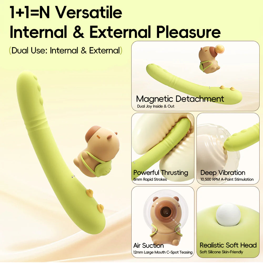 Cute Insertable Thrusting & Suction Stim Clit Vibe Detachable Vibrating Wand