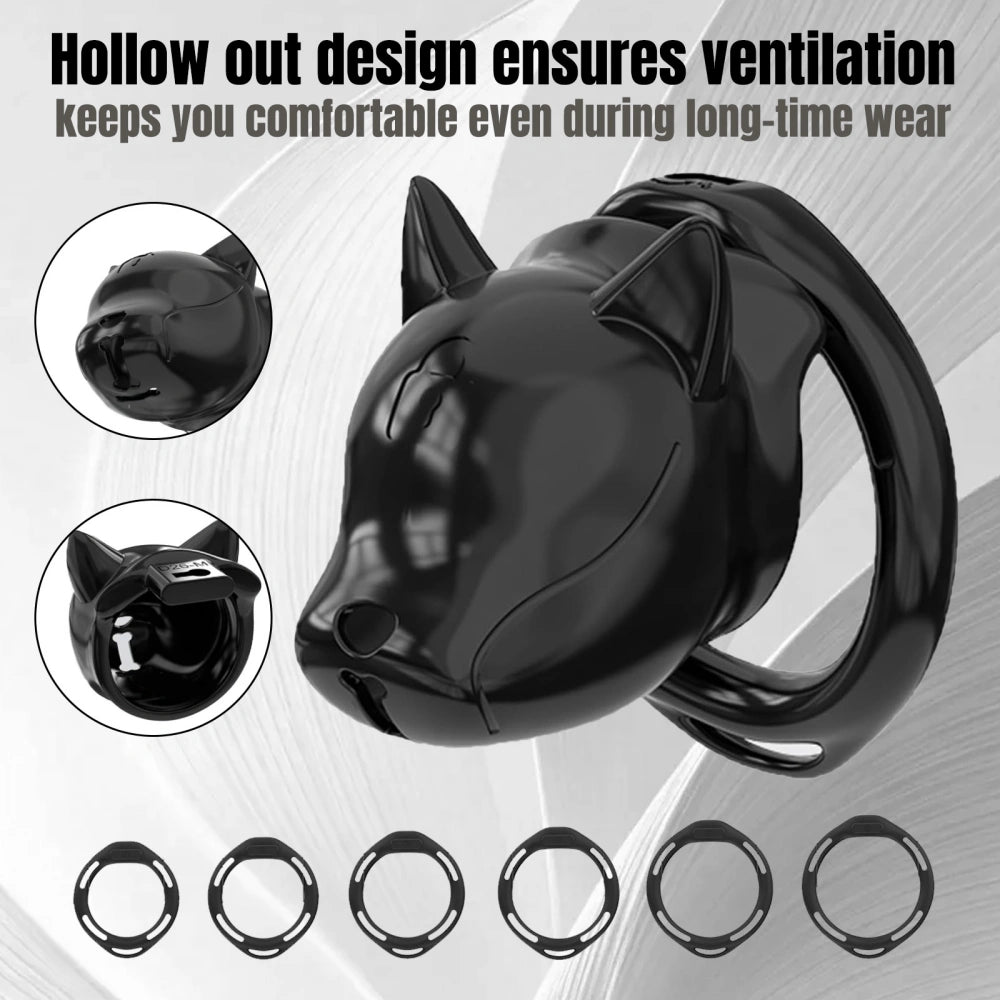 Venusfun Dog Head Shaped Male Chastity Cage Set with Adjustable Waist Harness