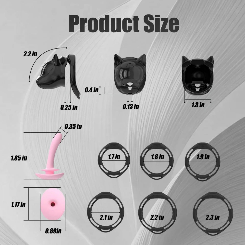 Venusfun Dog Head Shaped Male Chastity Cage Set with Adjustable Waist Harness