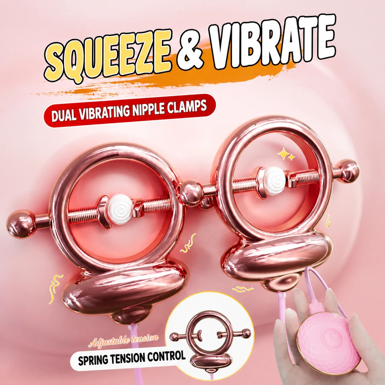 Vibrating Spring Nipple Clamps With Collar And Remote Control