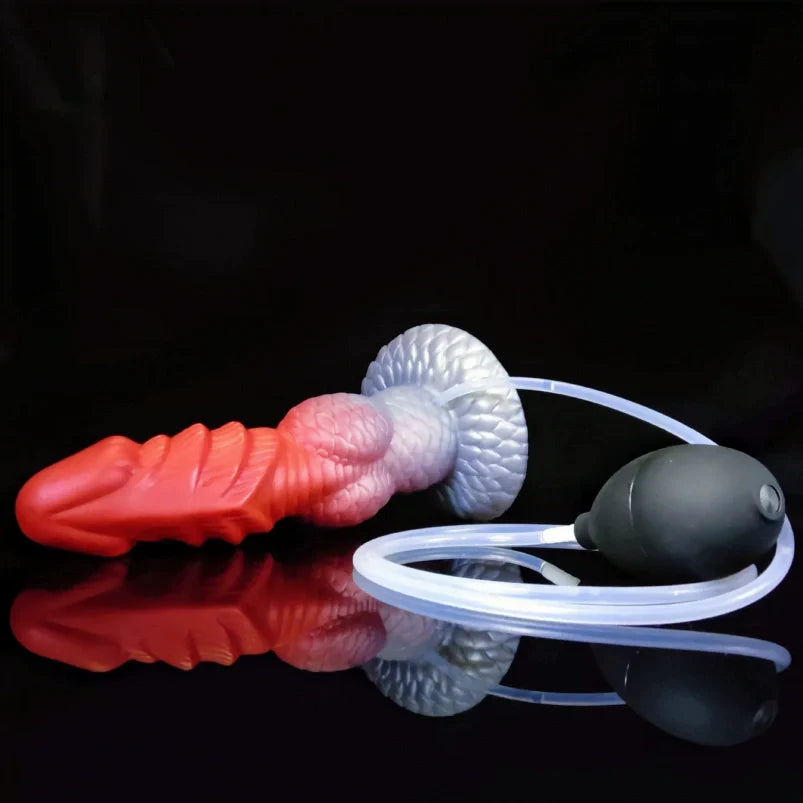 Fake Cum Fantasy Drakes Dick Buttplug – Blood-Red Scaled Spiral Silicone Sex Toys