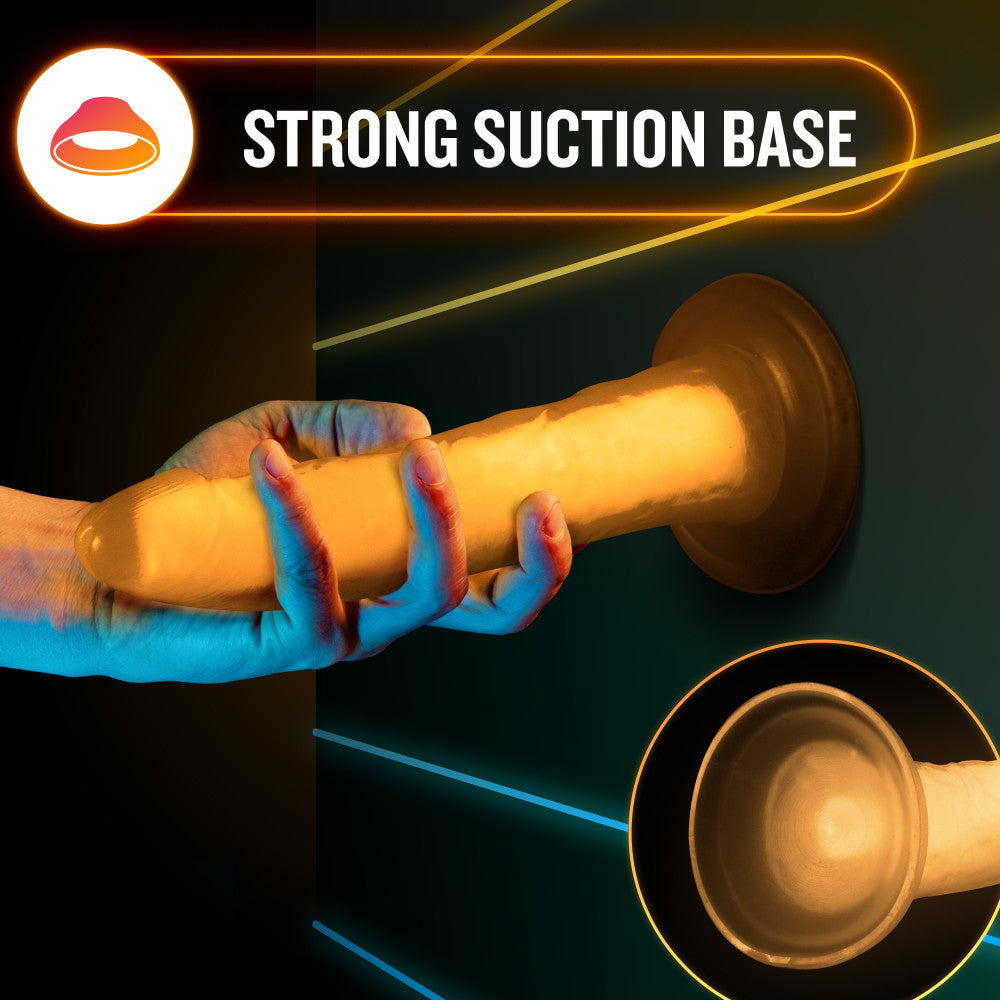 Neo Elite By Blush® | Lavo Glow In The Dark Neon Orange: 7.5-Inch Long Dildo - Made with Purio™ Silicone & SensaFeel® Dual Density Realistic Technology