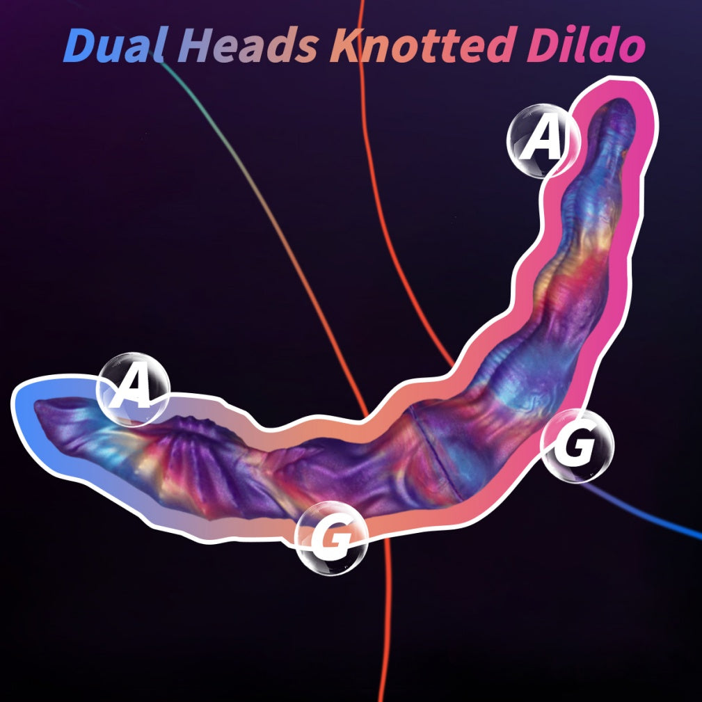 Iridescent Fantasy Double Ended Dildo-Silicone Twin-Knot Dong for Lesbian Couples & Monster Sex Play