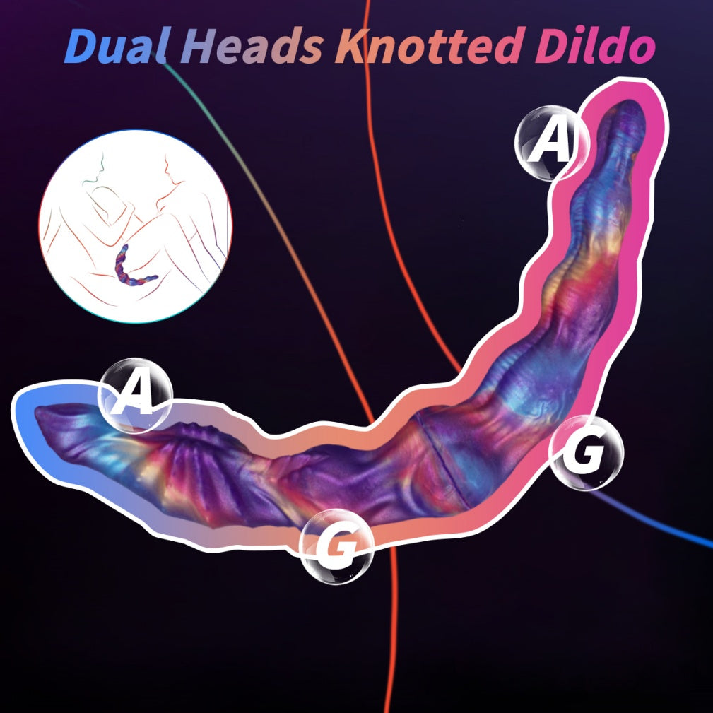 Iridescent Fantasy Double Ended Dildo-Silicone Twin-Knot Dong for Lesbian Couples & Monster Sex Play