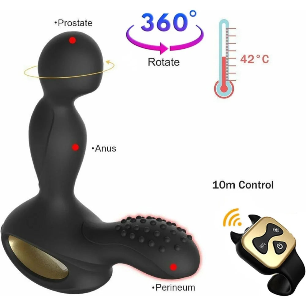 Venusfun Heated Silicone Prostate Massager for Men with Dual Motors 10 Vibration Modes Remote Control
