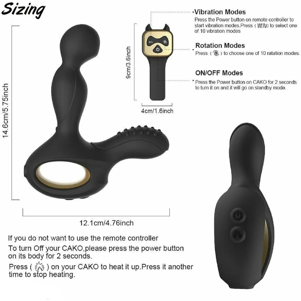 Venusfun Heated Silicone Prostate Massager for Men with Dual Motors 10 Vibration Modes Remote Control