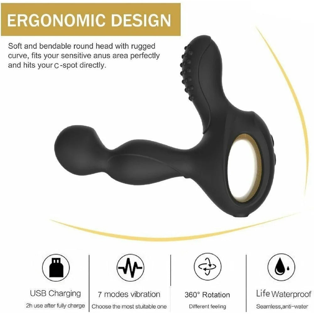 Venusfun Heated Silicone Prostate Massager for Men with Dual Motors 10 Vibration Modes Remote Control