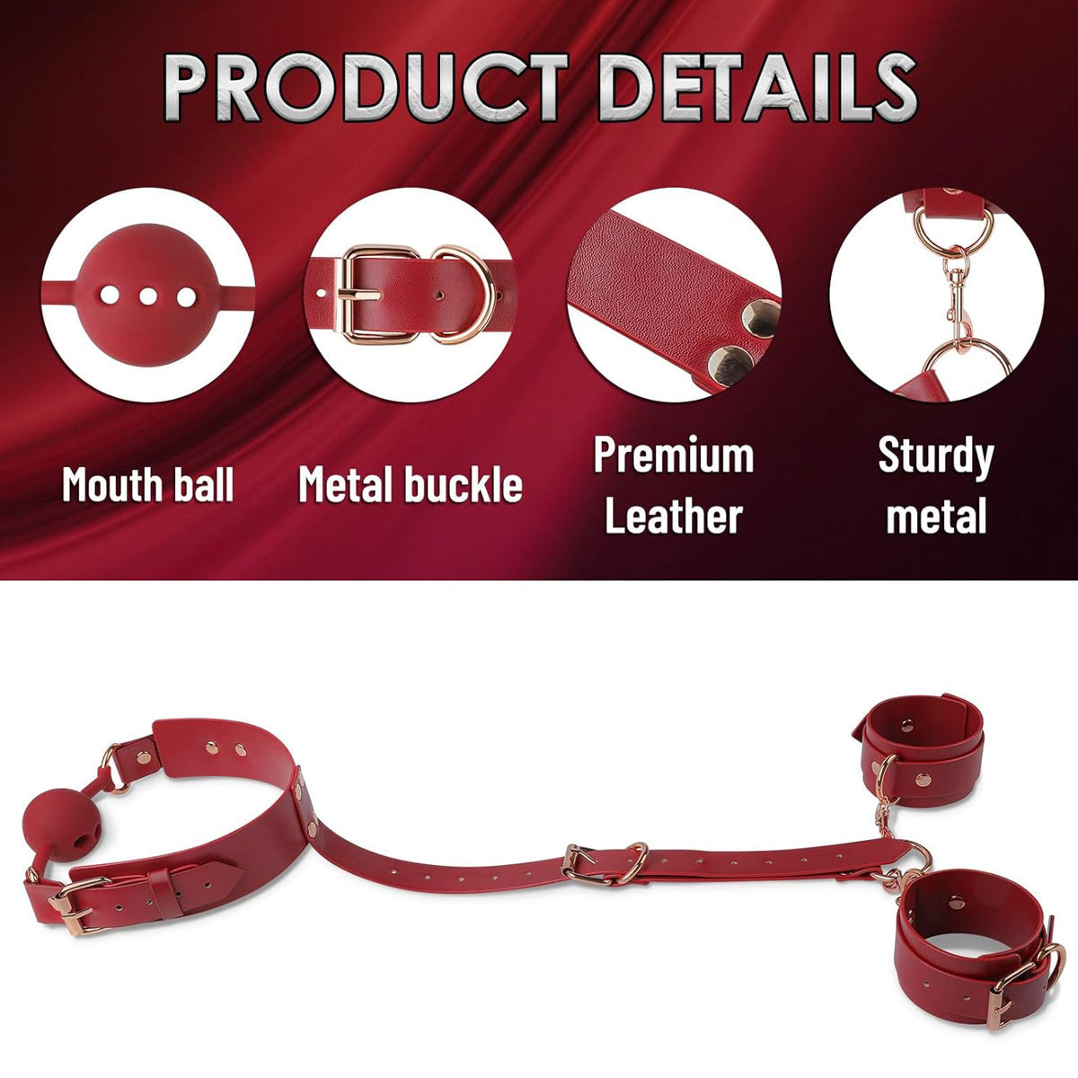 Xinghaoya Leather BDSM Cuffs with Ball Gags