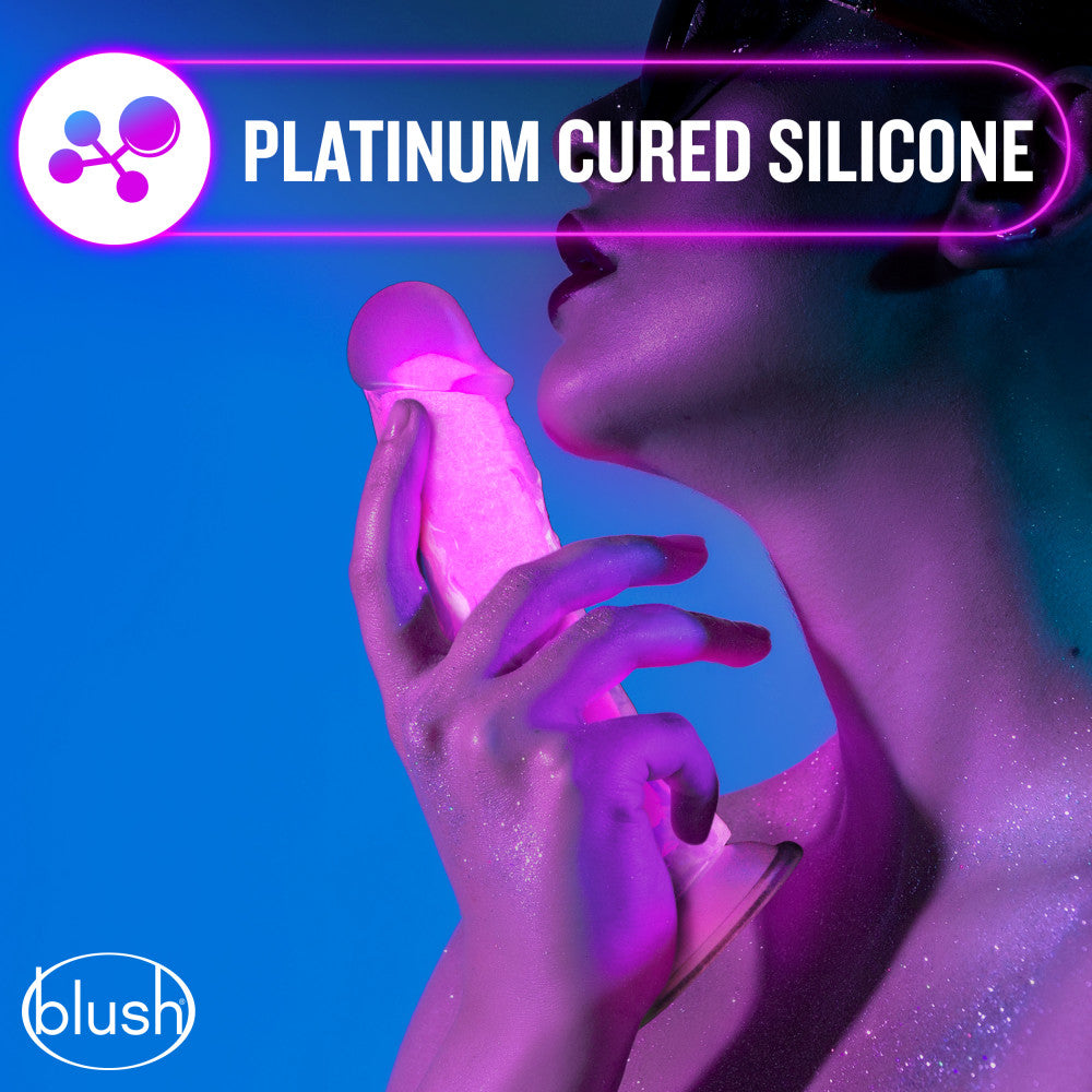 Neo Elite By Blush® | Paradise Glow In The Dark Neon Pink: 7.5-Inch Long Dildo - Made with Purio™ Silicone & SensaFeel® Dual Density Realistic Technology