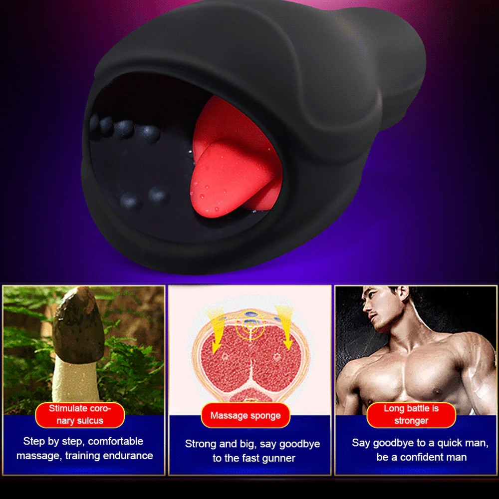 Male Vibrator with 6 Modes Tongue Licking / Adult Sex Toy Penis Head Stimulator