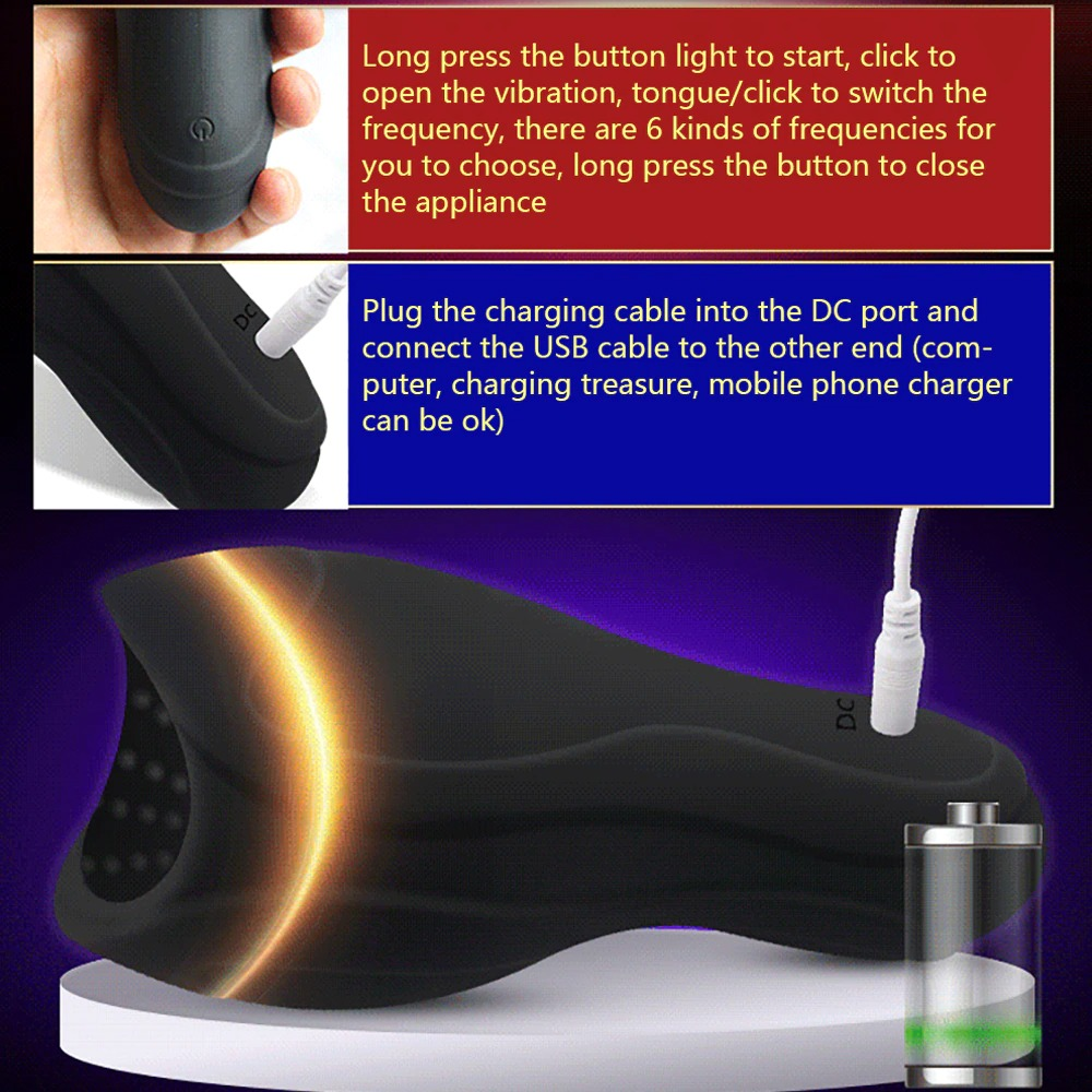 Male Vibrator with 6 Modes Tongue Licking / Adult Sex Toy Penis Head Stimulator