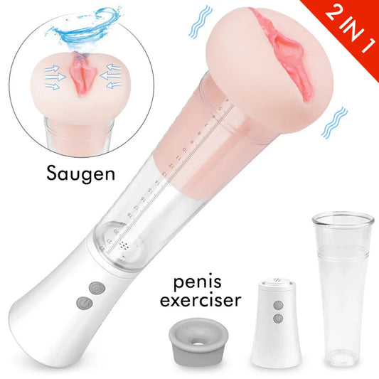 2-In-1 Realistic Penis Pump Masturbator