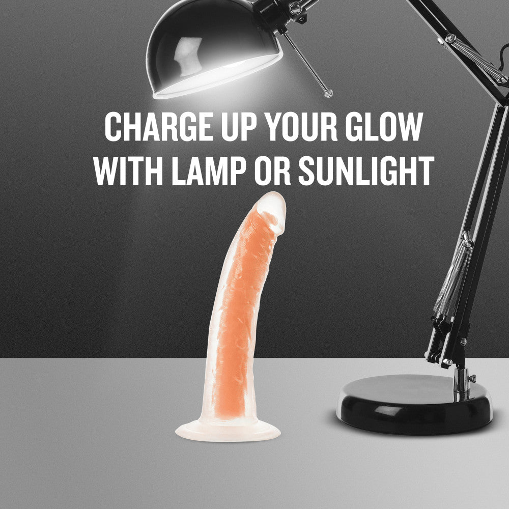 Neo Elite By Blush® | Lavo Glow In The Dark Neon Orange: 7.5-Inch Long Dildo - Made with Purio™ Silicone & SensaFeel® Dual Density Realistic Technology