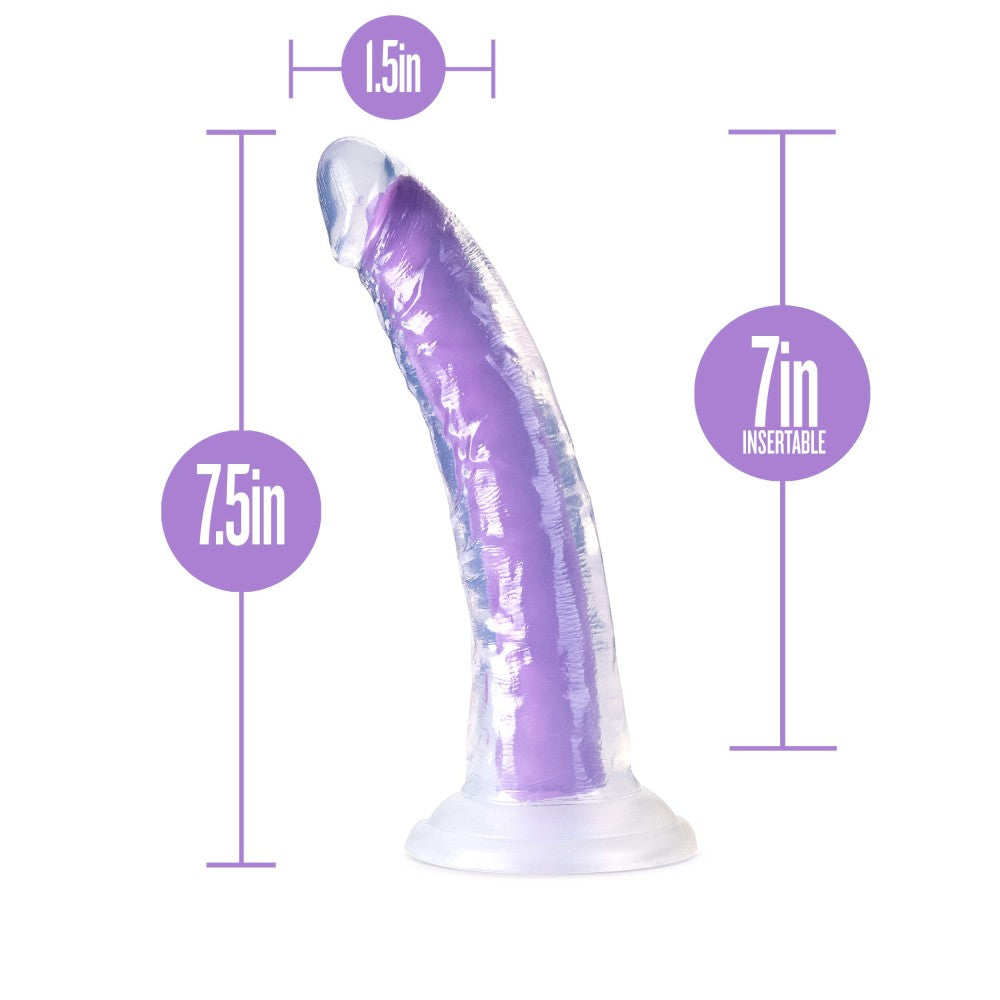 Neo Elite By Blush® | Glow In The Dark Neon Purple: 7.5-Inch Long Dildo - Made with Purio™ Silicone & SensaFeel® Dual Density Realistic Technology
