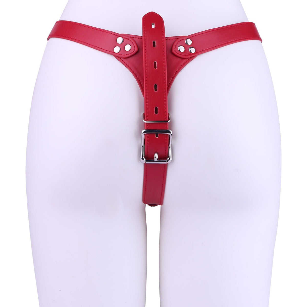 Rainbow Shell-Design Chastity Cage with Red Adjustable Harness