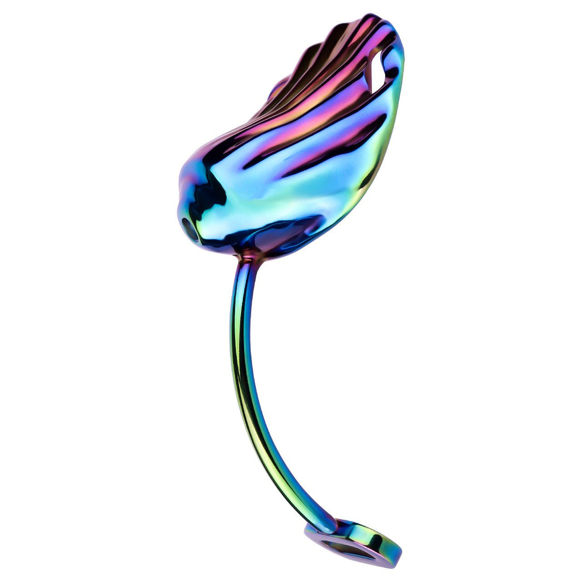 Rainbow Shell-Design Chastity Cage with Red Adjustable Harness