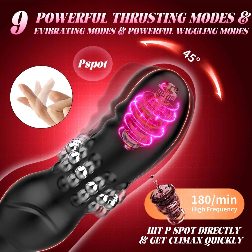 App-Controlled Thrusting Prostate Massager with Dual Cock Ring