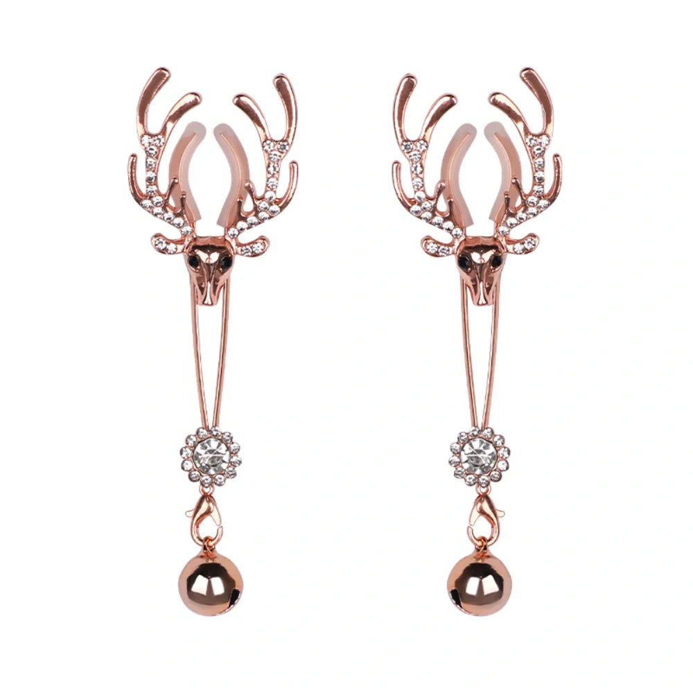 Venusfun Adjustable Metal Deer Head Nipple Clamps Elegant Rhinestone Breast Clips for Sensual Couples Play