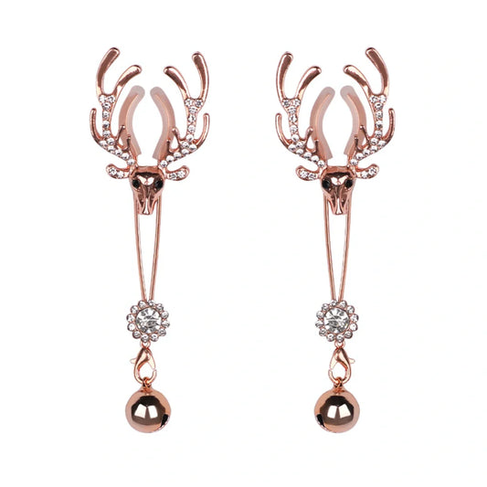 Venusfun Adjustable Metal Deer Head Nipple Clamps Elegant Rhinestone Breast Clips for Sensual Couples Play