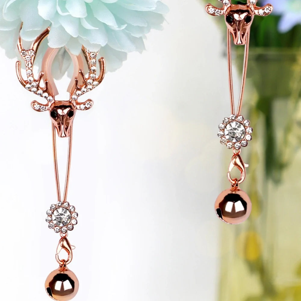 Venusfun Adjustable Metal Deer Head Nipple Clamps Elegant Rhinestone Breast Clips for Sensual Couples Play