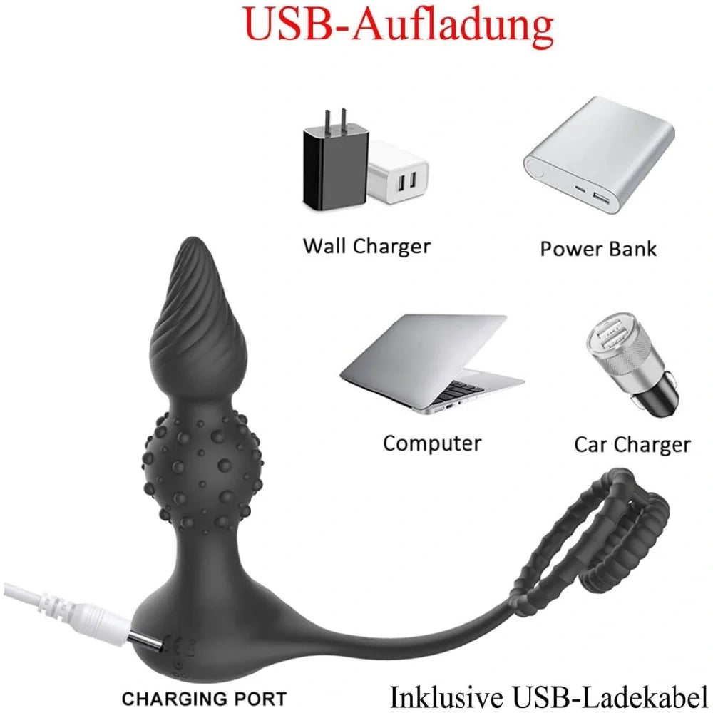 Venusfun Wireless Silicone Anal Plug for Men with 2 Motors Large Prostate Massager