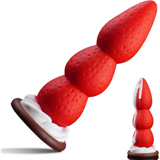 Venusfun Christmas Strawberry Anal Plug Silicone Fantasy Cute 3 Beads Sex Toys for