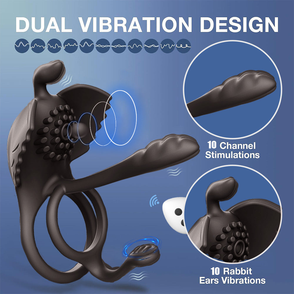 Venusfun Dual Rings 10 Vibrating Modes Penis Ring With Remote Control