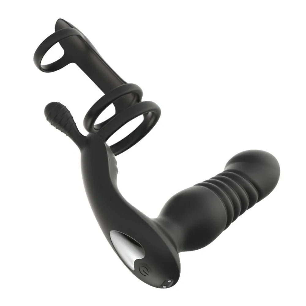 Venusfun Remote Control Thrusting Anal Plug with Triple Cock Rings for Men