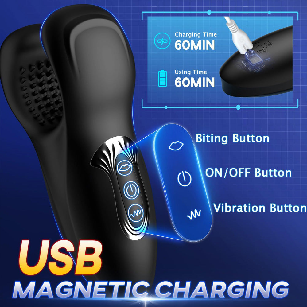 Male Handheld Masturbator Dual Head Bite Pellet Stimulation