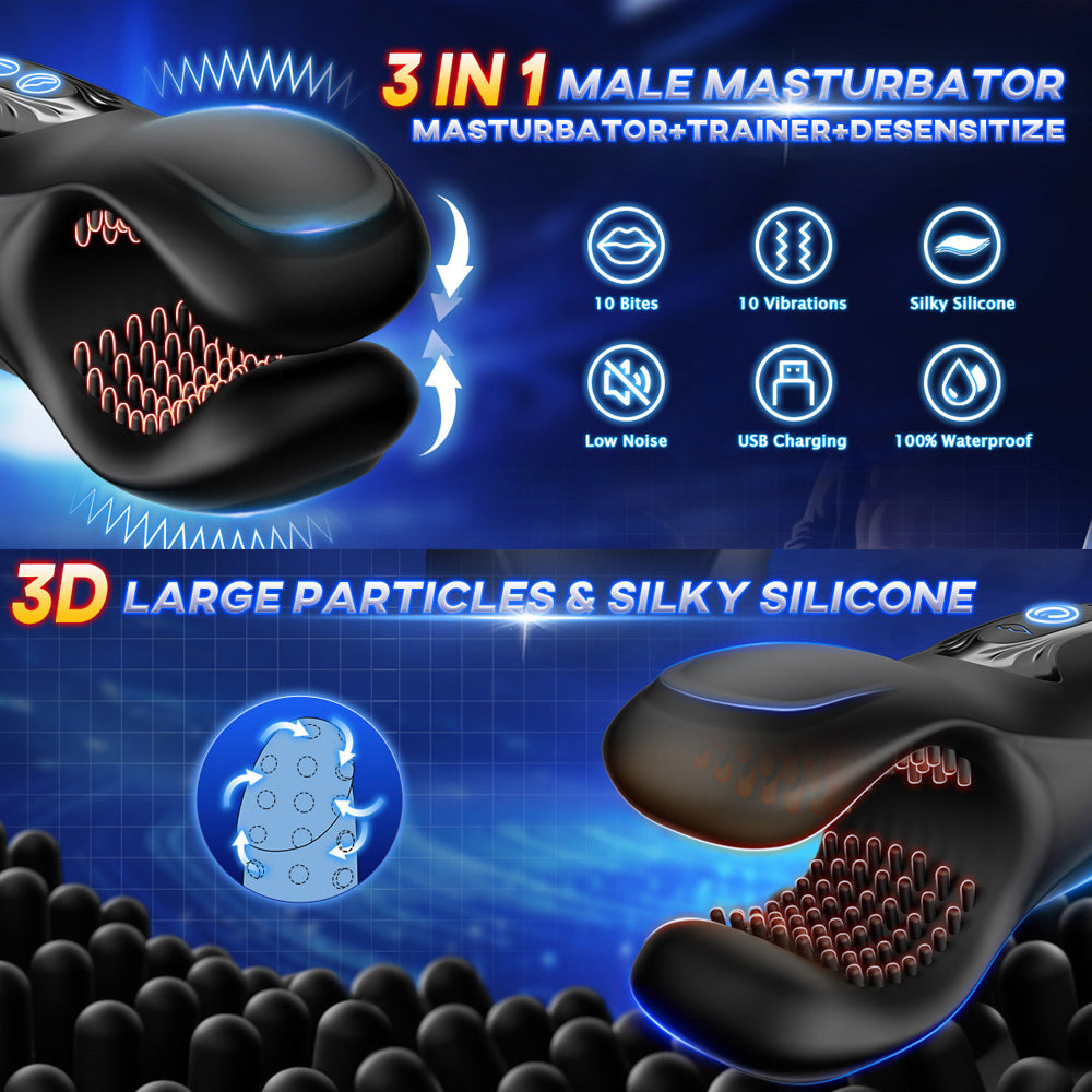 Male Handheld Masturbator Dual Head Bite Pellet Stimulation