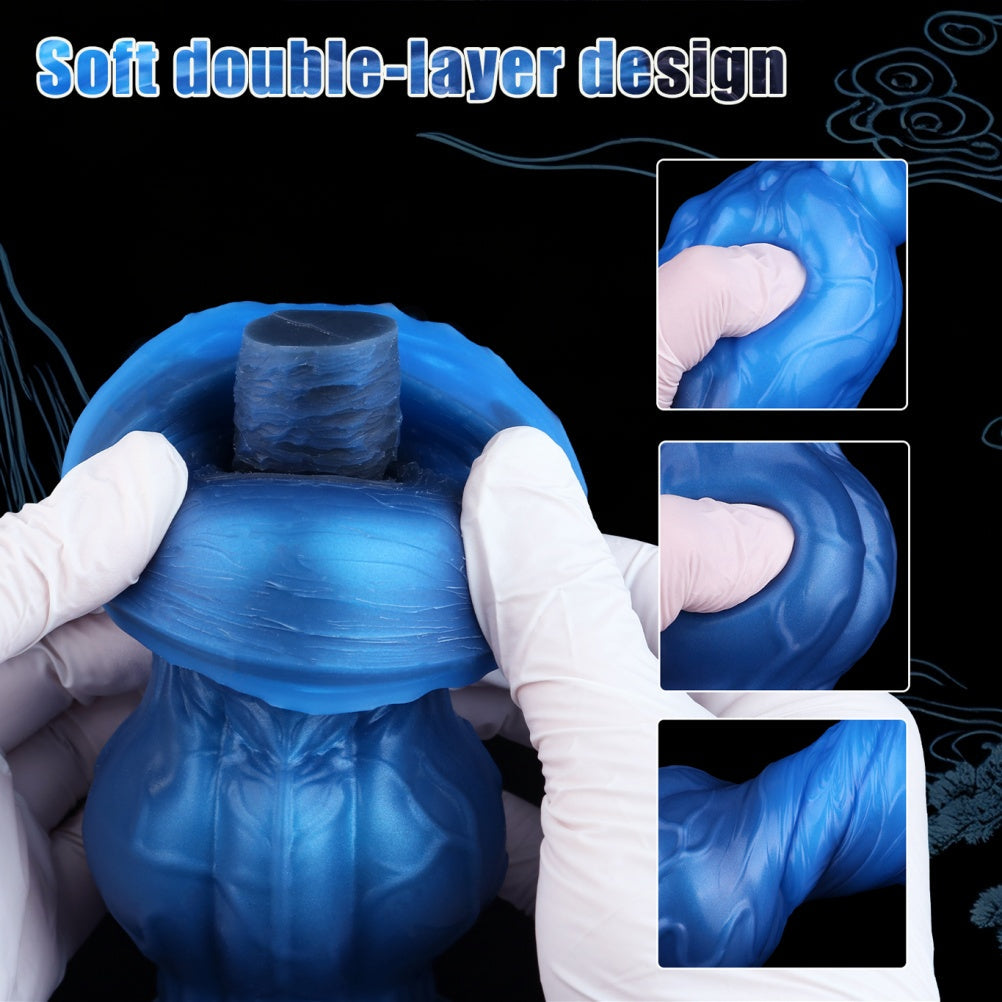 Blue Silicone 8-Inch Fantasy Dog Knot Dildo - Stimulating Vaginal Climax Expansion Toy