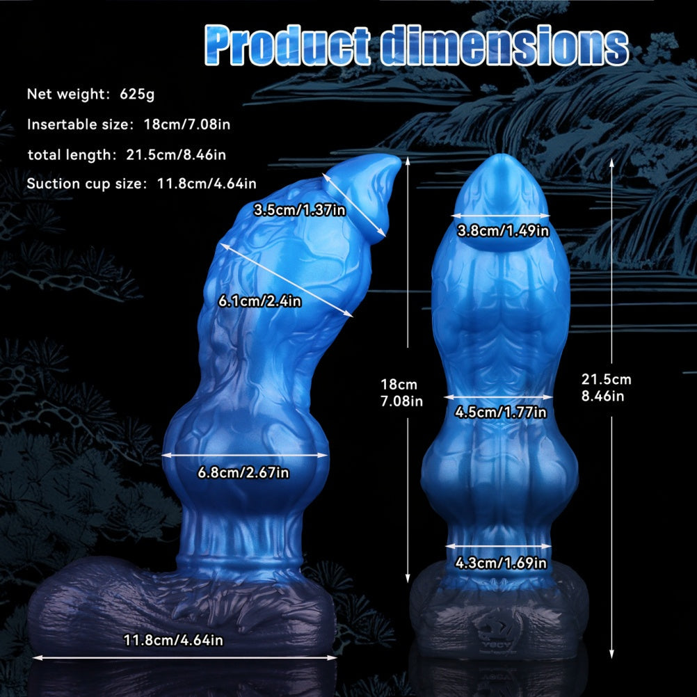 Blue Silicone 8-Inch Fantasy Dog Knot Dildo - Stimulating Vaginal Climax Expansion Toy
