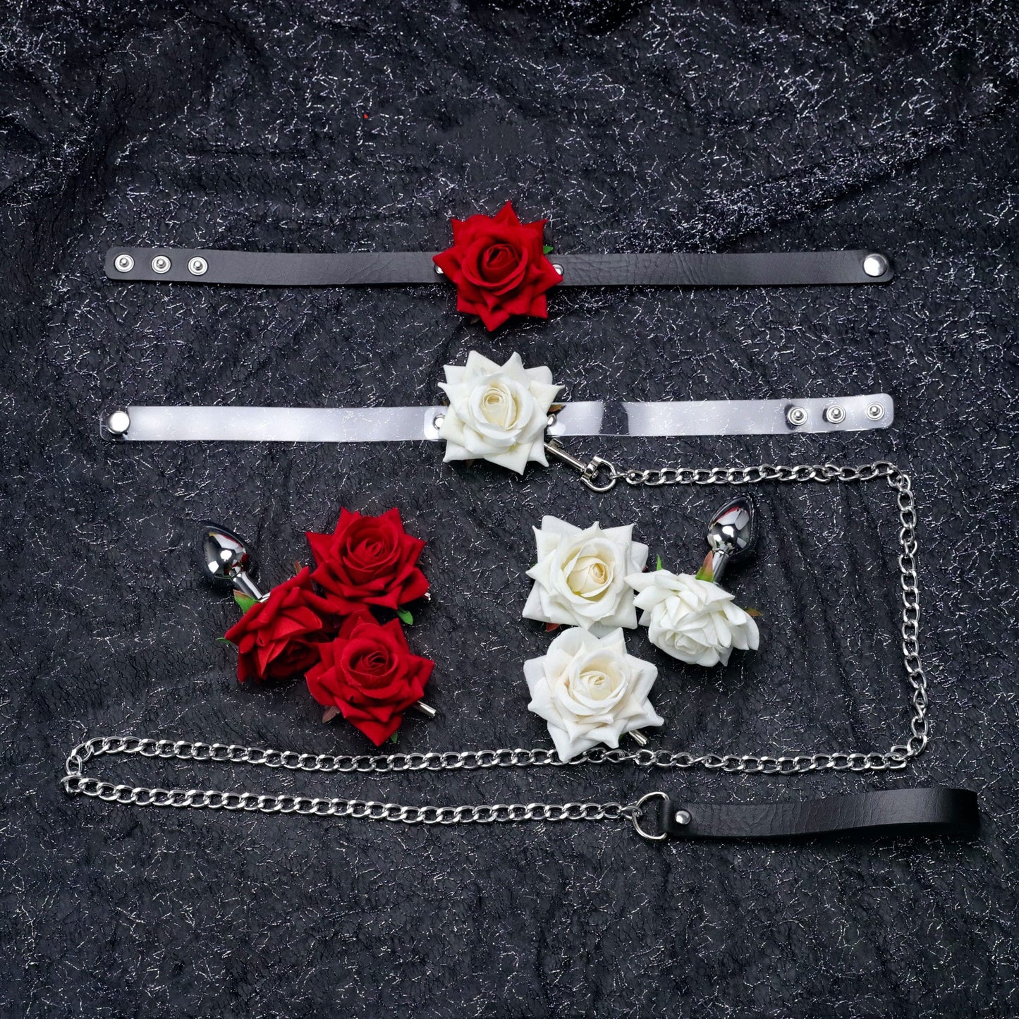 Rose Butt Plug Nipple Clamp Collar For Sm Sex Products Set